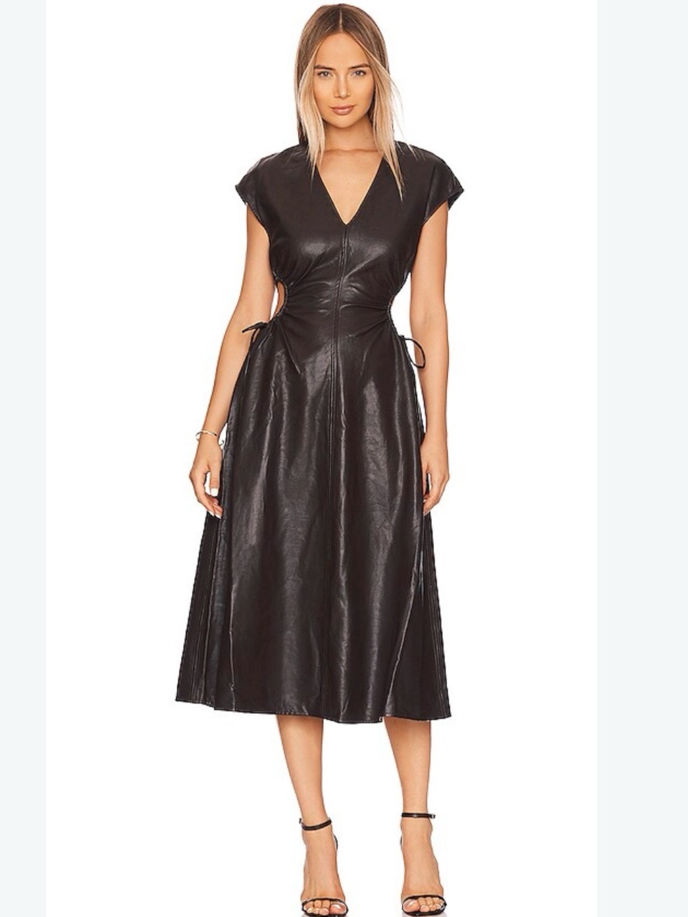 ASTR The Label Brown Faux Leather Cut Out Miranda MIDI Dress Revolve S Small